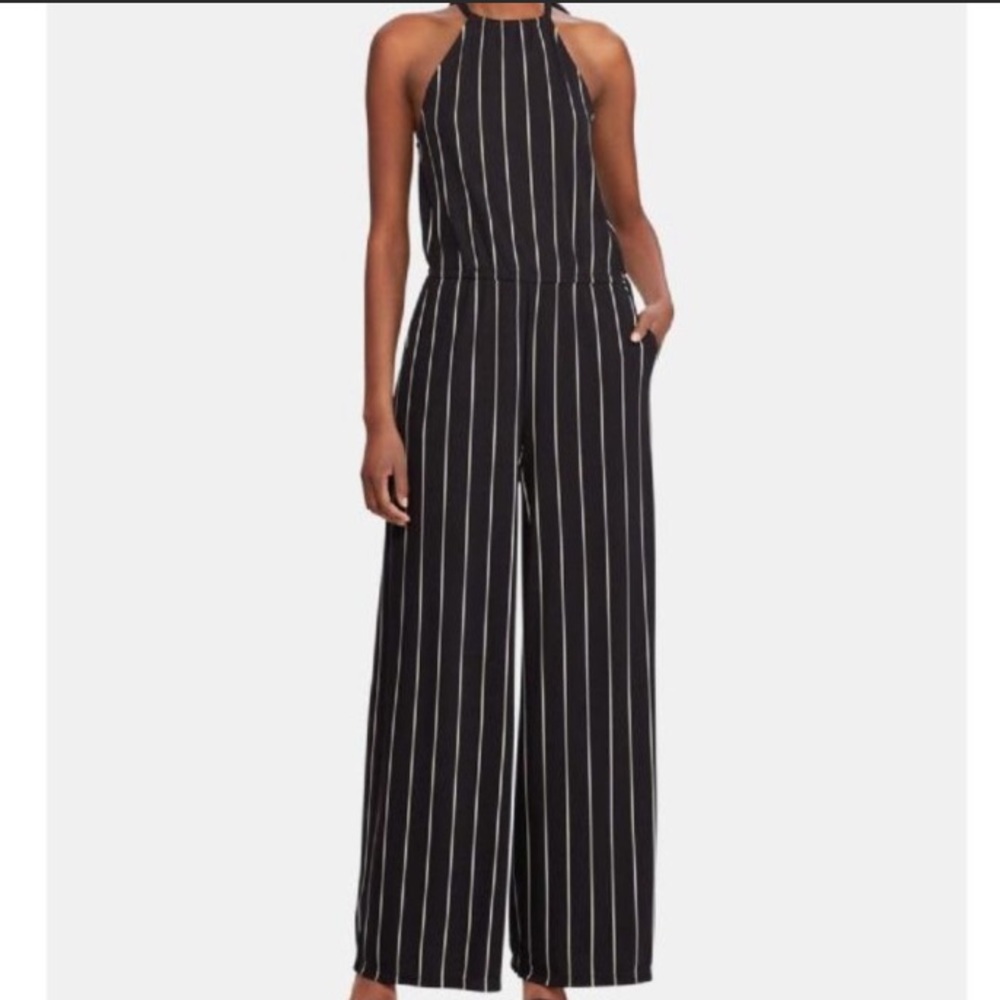 Black&white striped halter top long bottom romper